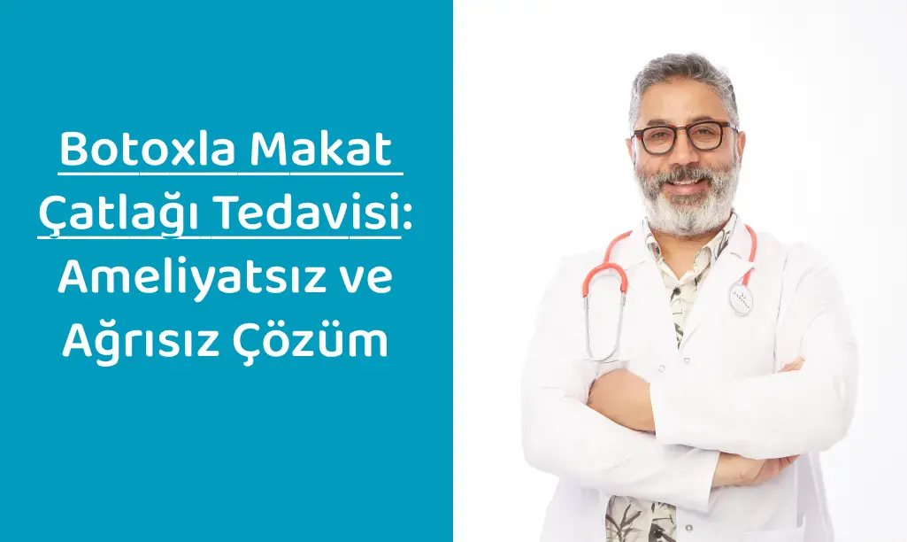 Proktoloji Uzmanı Op. Dr. Selahattin Yitgin ve yanında botoxla makat çatlağı tedavisinin ameliyatsız ve ağrısız olduğunu belirten bilgilendirici metin.